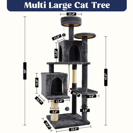 Wecharmer Indoor Cat Tree Tower with Green Leaves, Cozy Plush Cat Condo and Scratching Posts, Includes Hanging Ball, Summerwins
