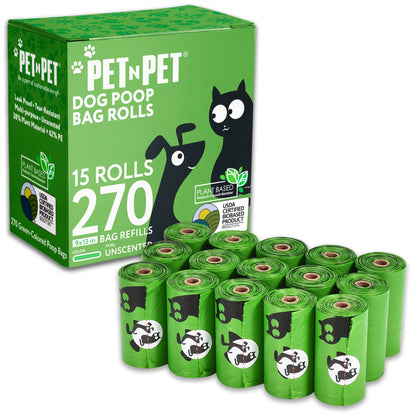 PET N PET USDA Certified Biobased Dog Poop Bags - Available in 270 and 1080 Count, 60 Rolls, 9x13 Inches