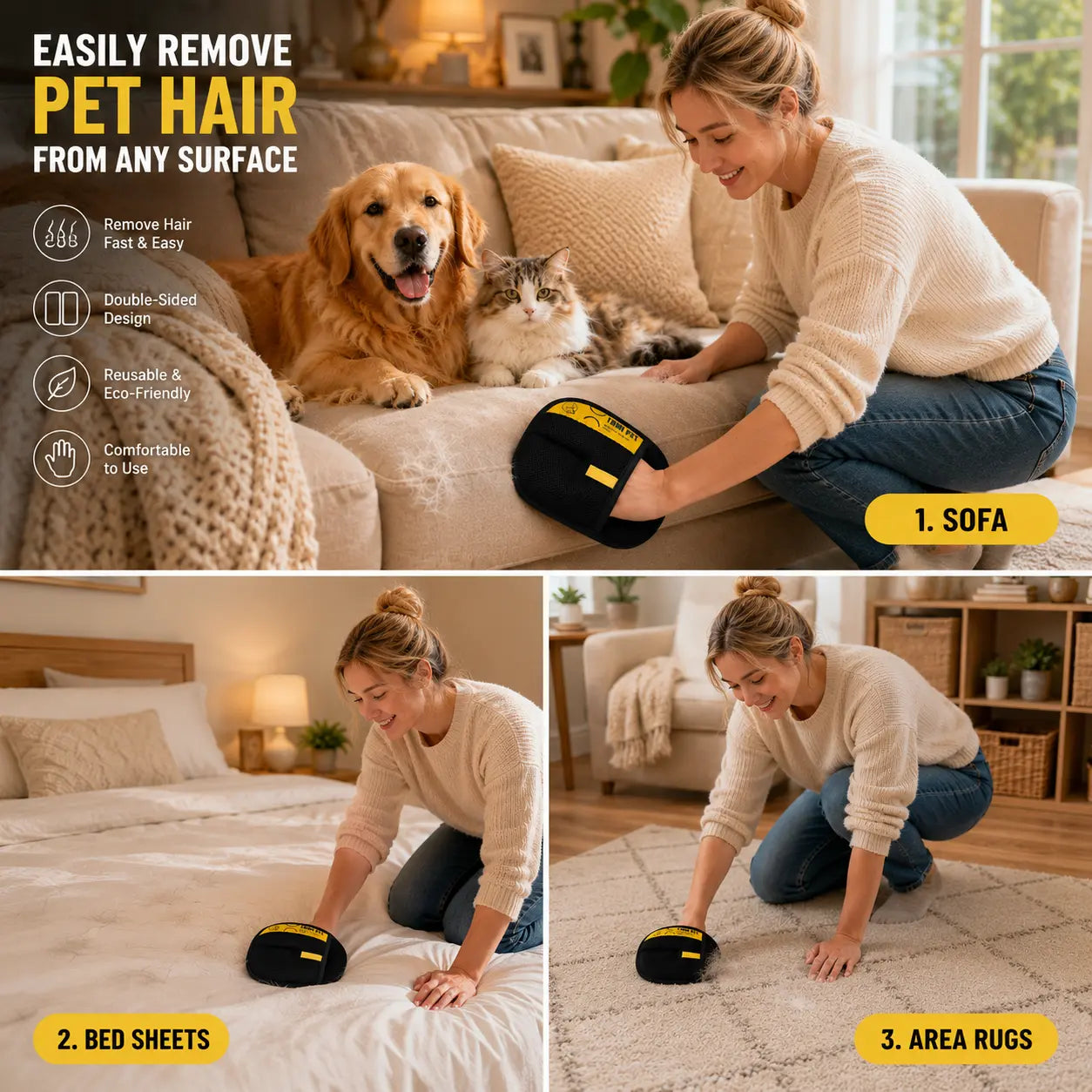 YOMI PET Reusable Electrostatic Pet Hair Remover Glove for Cats and Dogs - Ideal for Furniture, Upholstery, Carpets, and Clothing