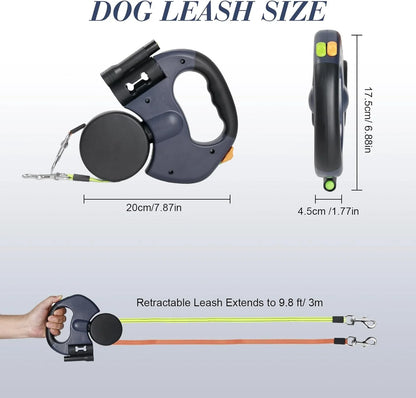 360° Dual Pet Leash - Retractable Reflective Double Dog Walking Lead with Swivel Design