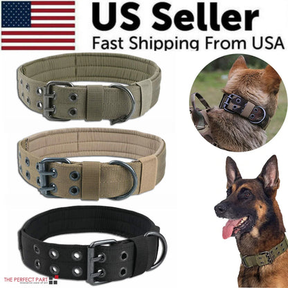 Heavy Duty 2" Wide Tactical Nylon Dog Collar for Large Breeds - K9 Military Style with Metal Buckle