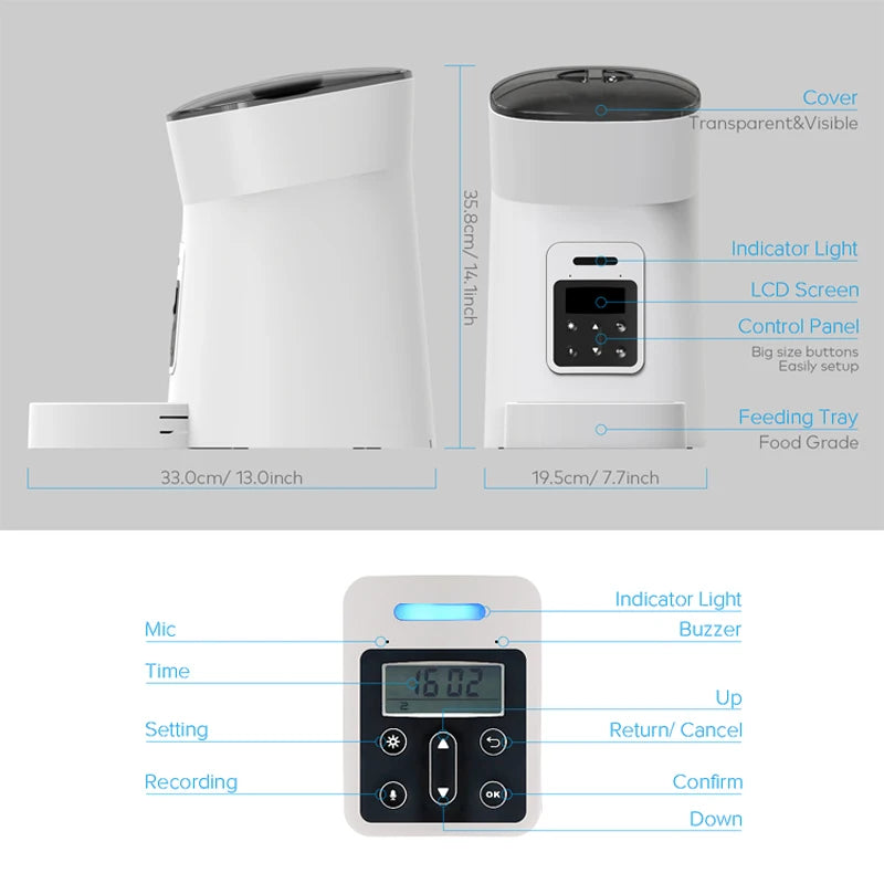 Automatic Smart Pet Feeder - Travel-Friendly Slow Feeder Dispenser for Cats and Dogs with Timed Portions