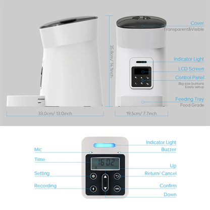 Automatic Smart Pet Feeder - Travel-Friendly Slow Feeder Dispenser for Cats and Dogs with Timed Portions