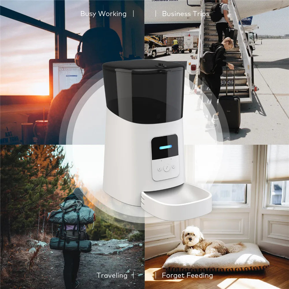 Smart WiFi Automatic Pet Feeder - 6L Large Capacity Food Dispenser for Cats & Dogs with APP Timer