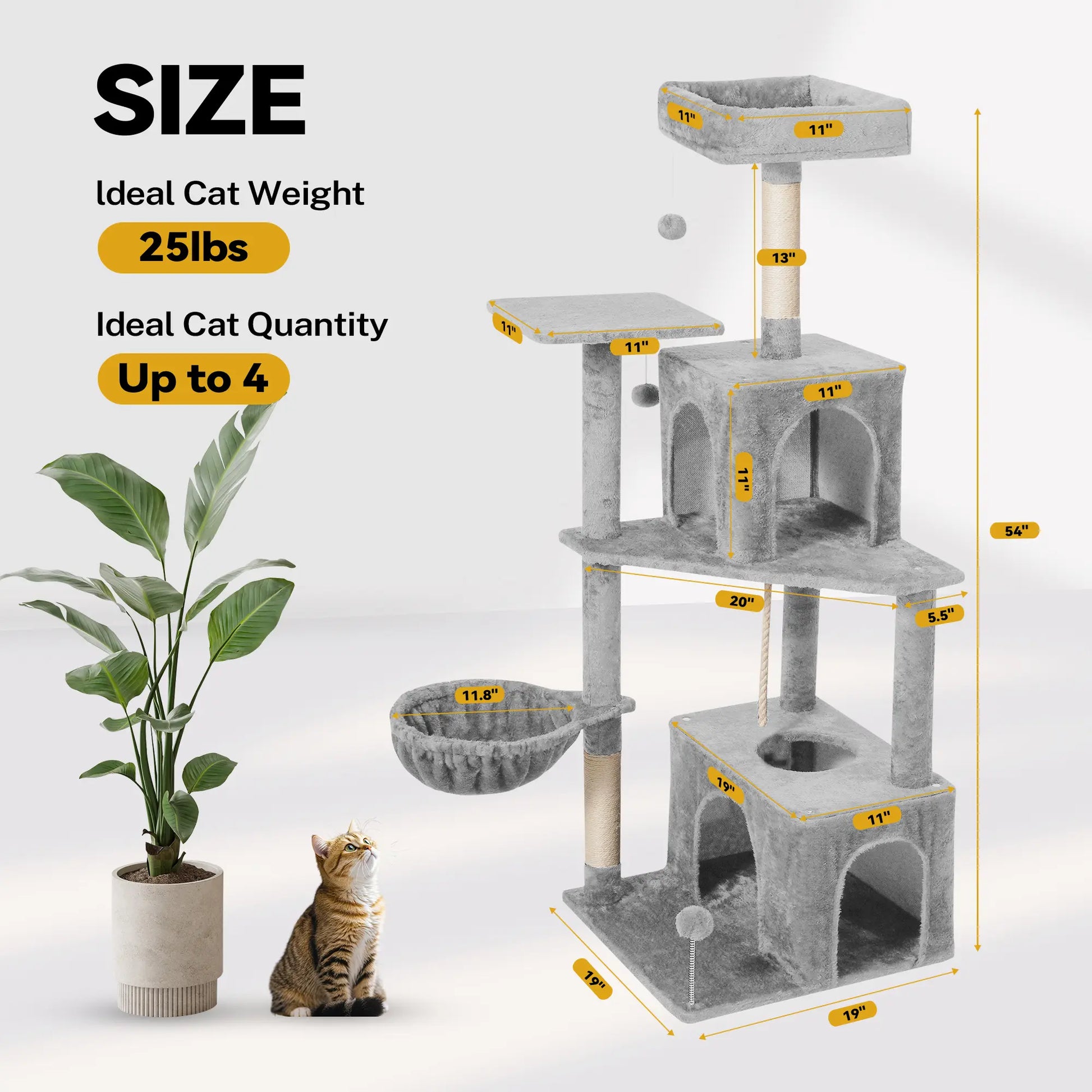Wecharmer Indoor Cat Tree Tower with Green Leaves, Cozy Plush Cat Condo and Scratching Posts, Includes Hanging Ball, Summerwins