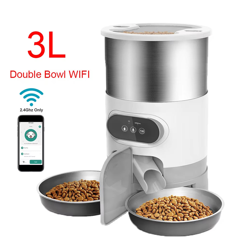 Smart Automatic Pet Feeder with Tuya WIFI - 3L & 4.5L Double Meal Dispenser for Dogs and Cats, Auto Recording & Timed Feeding Bowl