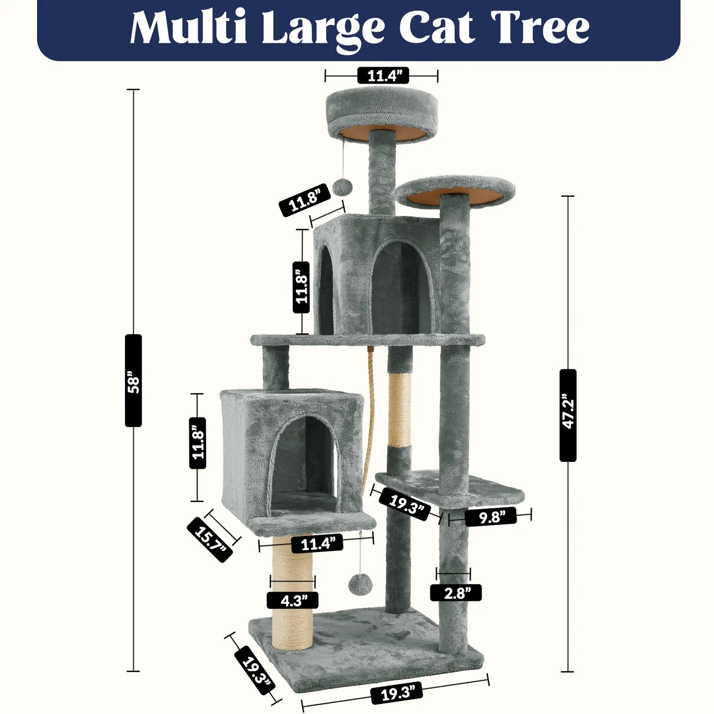 Wecharmer Indoor Cat Tree Tower with Green Leaves, Cozy Plush Cat Condo and Scratching Posts, Includes Hanging Ball, Summerwins