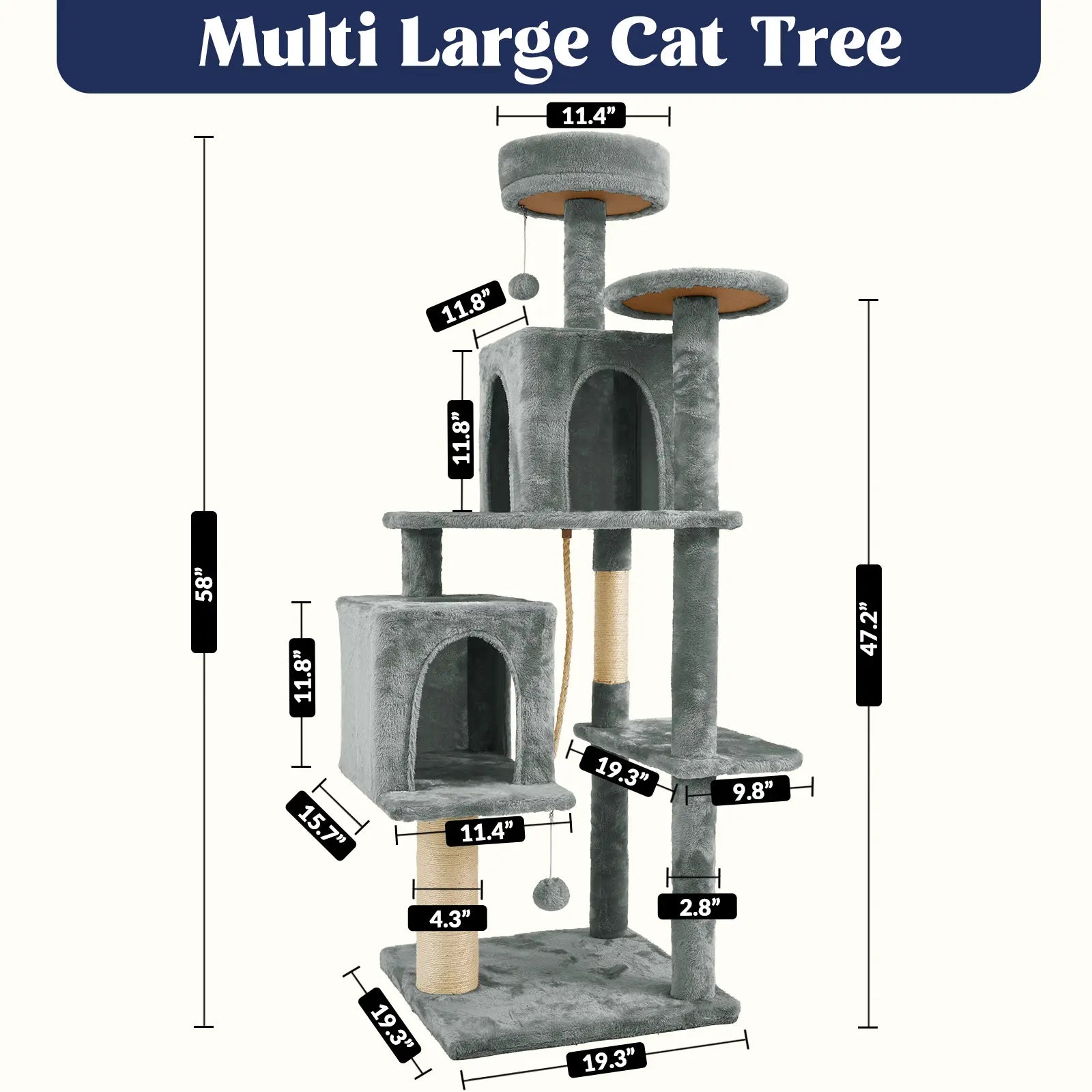 Wecharmer Indoor Cat Tree Tower with Green Leaves, Cozy Plush Cat Condo and Scratching Posts, Includes Hanging Ball, Summerwins
