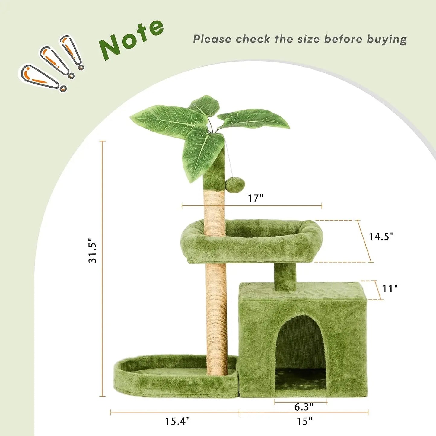 Wecharmer Indoor Cat Tree Tower with Green Leaves, Cozy Plush Cat Condo and Scratching Posts, Includes Hanging Ball, Summerwins
