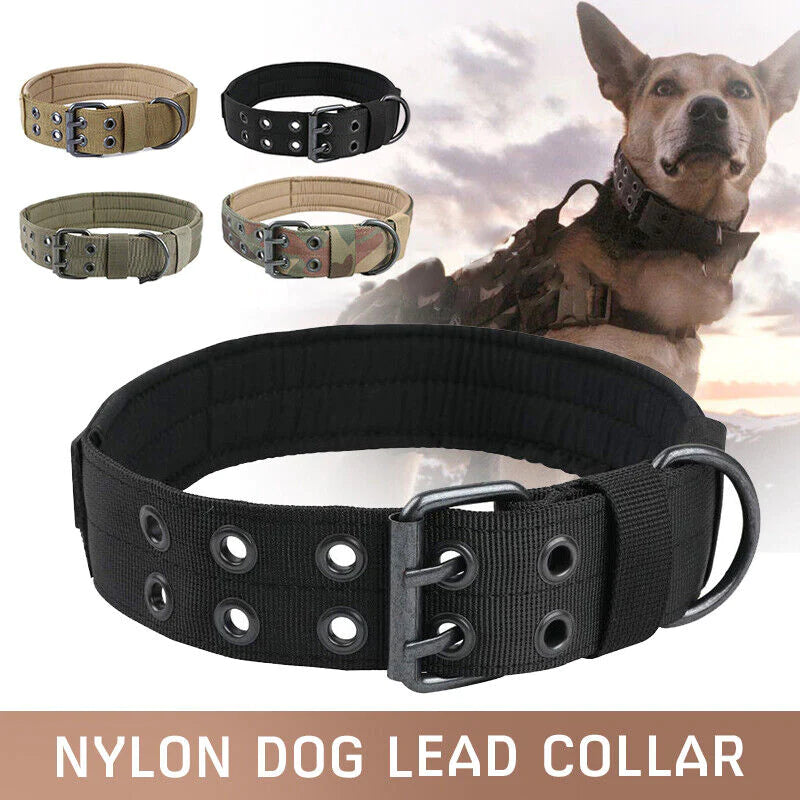 Heavy Duty 2" Wide Tactical Nylon Dog Collar for Large Breeds - K9 Military Style with Metal Buckle